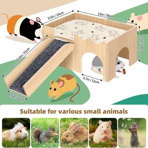 Hamster House Wooden Rectangle Indoor Hideout With <b>Slide</b> For <b>Small</b> Pets - Product Image 3