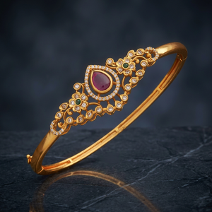 Antique Fashion Gold Polish <b>Ruby</b>-Green Stone Flower Shape Wedding Bangle 181261 Kada - Product Image 2