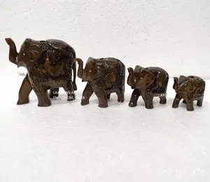 나무 조각 코끼리 동상 세트