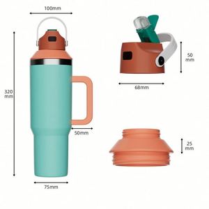 Bouteille d'eau isotherme en acier inoxydable à double paroi avec couvercle et paille, 40 oz, personnalisable avec logo, compatible porte-gobelet de voiture - Product Image 2