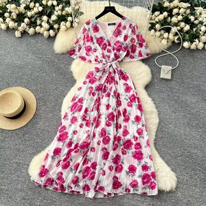 Vente en gros de robes décontractées pour femmes, amples, imprimées, grandes tailles, à col en V, sans manches, avec lacets - Product Image 4