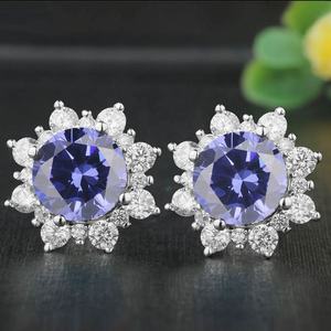 Solid 925 Sterling Silver Created Tanzanite CZ <b>Christmas</b> Jewelry Stud <b>Earrings</b> for Women - Product Image 4