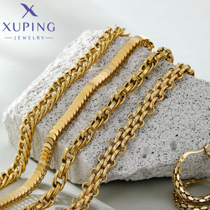 Colar Xuping Joias Banhado a Ouro 24K 18K 14K, sem Pedra, Estilos Cubano, Figaro, Box, Snake, Wheat, Popcorn, Singapura, para Homens - Product Image 1
