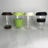 Design moderne 12oz 350ML gobelet à café en verre borosilicaté à double paroi isolé tasse de voyage réutilisable couvercle en silicone
