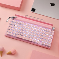 Clavier mécanique vintage à points roses pour machine à écrire, rétroéclairage simple de taille standard 5.0 pour téléphone portable et tablette