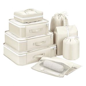 Ensemble de 9 organiseurs de maquillage de voyage personnalisés, nouveaux cubes de compression cosmétiques en maille PVC imperméable, valises en polyester - Product Image 1