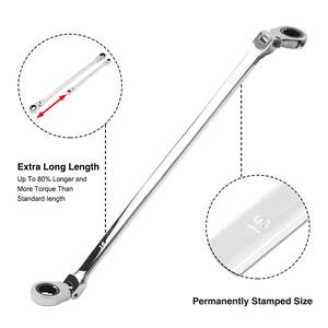 Chrome Vanadium Steel Double Sided Ring <strong>Wrench</strong> Set 6pcs Extra Long 8-19mm Metric Carbon Steel Box End <strong>Ratcheting</strong> Spanners OEM - Product Image 4