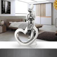 Sculpture géométrique en céramique moderne de luxe, figurine de couple de mariage contemporaine, plaquée argent blanc, faite à la main, décoration d'intérieur