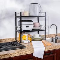 Noir 2-Pack extensible armoire étagère organisateur support comptoir de cuisine hauteur réglable étagères de rangement support étagère à épices stockage