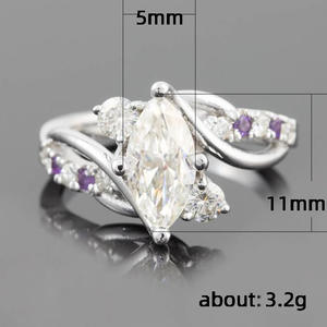 F312 Women's White <b>Gold</b> Marquise Cut Diamond Engagement <b>Ring</b> With <b>Amethyst</b> Side Stones Natural D Color - Product Image 2
