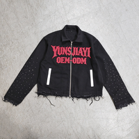 Veste en jean pour homme, nouveau style streetwear vintage, coupe courte, manches ornées de strass, en tissu épais