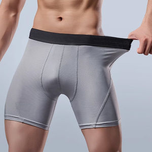 Ropa interior larga de seda helada de primera calidad con logotipo Jacquard personalizado, Bóxer deportivo de nailon sólido para correr de secado rápido para hombre con bolsa de bola - Product Image 2