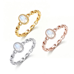 Nhẫn dây xích bạc 925 mạ rhodium, đính đá CZ oval, thời trang cổ điển, bán buôn, dành cho nữ - Product Image 1