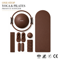 ZENJOY Kit Pilates Marron Couleur Personnalisée avec Poids Réglables Chevilles et Poignets, Ensemble Anneau de Puissance Yoga Fitness pour la Maison, Barre de Musculation Longue