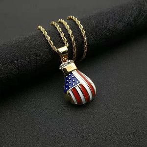 Hip Hop <b>Boxing</b> <b>Glove</b> <b>Pendant</b> Necklace American Flag Design Gold Plated Stainless Steel Chain Gift Jewelry - Product Image 1