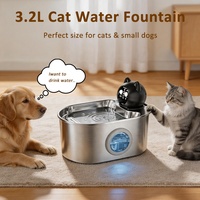 Fontaine à eau sans fil pour chat en acier inoxydable 3,2 L, silencieuse, rechargeable, automatique, vente en gros d'usine OEM, personnalisable
