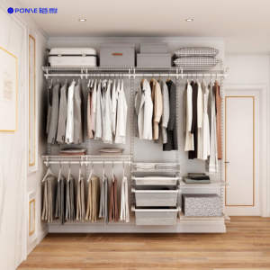 Moda personalizzata camera da letto sistemi di armadio in metallo moderno armadio Organizer con guida appesa e scaffali di stoccaggio unità - Product Image 4