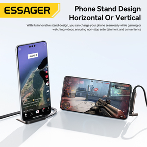 Kabel Pengisi Daya Cepat USB-<span class=keywords><strong>C</strong></span> ke USB-<span class=keywords><strong>C</strong></span> 100W dengan Stand, ESSAGER ES-X78 E-Mark Elbow 90 Derajat Flat untuk Ponsel dan Laptop, 5A PD 100W - Product Image 5