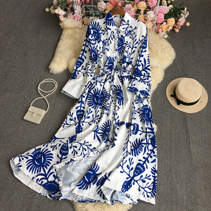 Robe tunique d'été à manches longues et revers pour femmes, taille haute, simple boutonnage, multi-boutons - Product Image 3