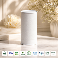 Caja cilíndrica de lujo en stock de cartón kraft blanco para perfume con set de botella de vidrio de 50ml D65xH133mm, certificado FSC, USD2.5/Set