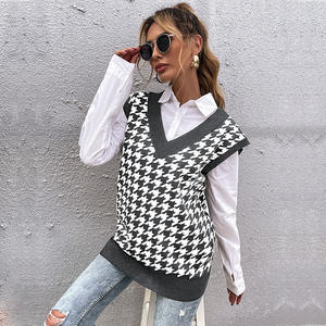 Pull-over à <span class=keywords><strong>pied</strong></span>-<span class=keywords><strong>de</strong></span>-<span class=keywords><strong>poule</strong></span> à carreaux, col en V, <span class=keywords><strong>sans</strong></span> manches, hauts femme, pull-over tricoté, gilet - Product Image 5