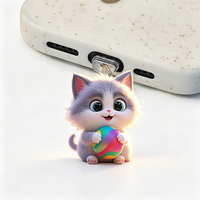 Bouchon anti-poussière universel pour téléphone en acrylique, pendentif chat mignon, breloque décorative pour téléphone portable, cadeau pour filles