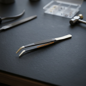 Pinzas de precisión de hierro con mango irregular tipo baguette y funda, herramientas de joyería SUNTOOLS/STIPL Modelo 605L, mango negro, 6 pulgadas - Product Image 4