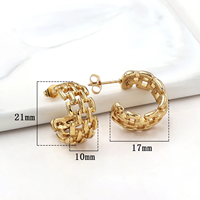 Pendientes de Aro en Forma de C con Cadena Geométrica de Acero Inoxidable, Chapados en Oro de 18k, Estilo Punk, para Mujer