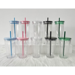 Bouteille d'eau recyclable en acrylique à double paroi à insérer <span class=keywords><strong>photo</strong></span> DIY <span class=keywords><strong>2022</strong></span>, 16 oz, sans BPA, gobelet en plastique 24 oz avec inserts en papier - Product Image 1