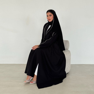 Conjunto de Kaftán Dubai con Bordado Intenso, Bata Premium con Botones, Cuello en Color Contrastante, Cardigan y <span class=keywords><strong>Pañuelo</strong></span> para la <span class=keywords><strong>Cabeza</strong></span>, Vestido Abaya Marroquí para la Noche - Product Image 3