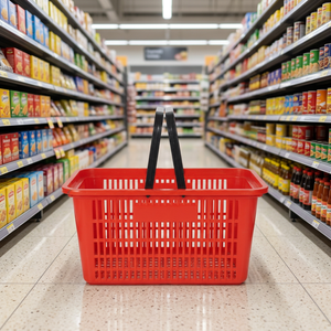 Cesta de supermercado de malla metálica de alta resistencia con asas recubiertas de goma - Product Image 1