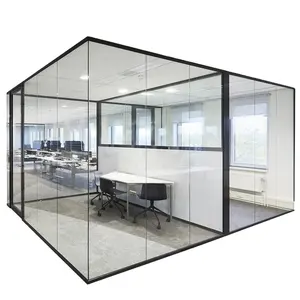 隔音无框玻璃隔断弧形办公玻璃全高隔墙带透明玻璃