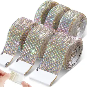 Self Adhesive Crystal Rhinestone Ribbon Diamond Bling Ribbons Wrap Mesh Glittering Sticker Roll for Arts Crafts Decoration