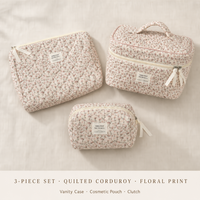 Trousse de Maquillage Promotionnelle en Velours Côtelé à Motifs Floraux – Ensemble de Rangement de Voyage – Vente en Gros et Cadeau en Lot