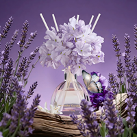 Diffuseur de parfum d'ambiance personnalisé OEM ODM à la lavande 250ML avec fleur d'hortensia et bâtonnets en rotin blanc, sans flamme, vente en gros