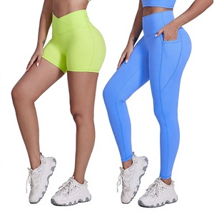 Leggings taille haute unis pour femmes, vêtements de sport respirants et à séchage rapide, ensemble 2 pièces sans couture avant, shorts de fitness pour femmes - Product Image 4
