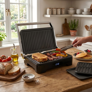 <span class=keywords><strong>Grill</strong></span> électrique à contact antiadhésif SS avec <span class=keywords><strong>plaques</strong></span> <span class=keywords><strong>amovibles</strong></span> 90 ° 180 ° Presse à panini Open Cool Touch Healthy - Product Image 4