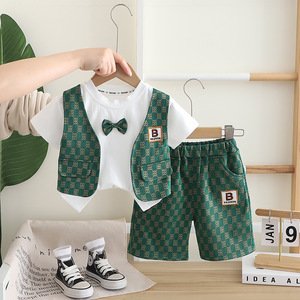 <span class=keywords><strong>Pantaloncini</strong></span> a maniche corte 2025 da ragazzo nuovo gilet estivo da due pezzi per bambini da 1 a 5 anni per l'autunno inverno - Product Image 6