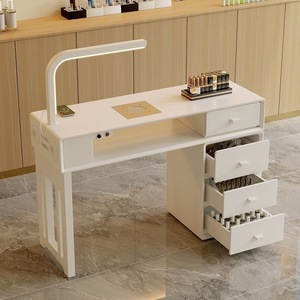 Table de manucure moderne blanche, poste de travail de salon, double station, bureau de beauté avec tiroirs, lampe LED pour studio de manucure - Product Image 2