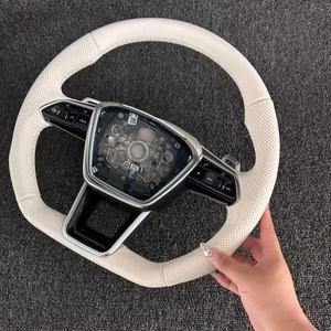 Volant personnalisé en cuir véritable blanc pour <span class=keywords><strong>Audi</strong></span> A5 A6 C6 C7 A7 <span class=keywords><strong>R8</strong></span> RS RS3 RS4 RS5 Q3 Q5 Q7 TT A3 A4 B8 S3 S4 S5 B9 RS6 RS7 - Product Image 5