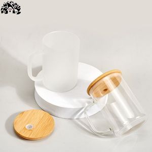 Venta al por mayor a granel 17oz sublimación en blanco transparente esmerilado sublimatable alto borosilicato vidrio helado tazas de café con asa - Product Image 6