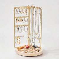 Support de présentation de bijoux en métal avec base en bois, pliable, rotatif, organisateur multi-compartiments pour comptoir de vente, modèle RY1310 CN