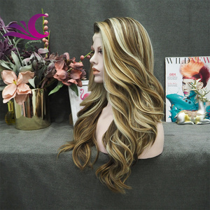 Célébrité burnette couleur mettre en évidence miel blond mélange trois types de couleur fibre résistante à la chaleur synthétique dentelle avant perruque - Product Image 5