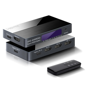 Conmutador HDMI SYONG 5x1 con 3 Entradas HDMI y 2 USB-C, Conmutador HDMI 2.0 con Puerto Tipo-C, Compatible con 4K60Hz 18Gbps HDR <span class=keywords><strong>MacBook</strong></span>/PS5/Xbox/Laptop - Product Image 1