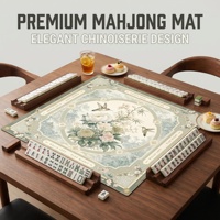 Tapis de Mahjong Américain de Luxe Style Chinoiserie - Motif Fleurs de Sauge et Oiseaux Chantants, Dos en Caoutchouc Antidérapant, Taille Professionnelle 33"x33"