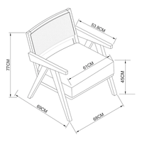 Fauteuil en rotin et bois massif pour salon, chambre, salle à manger, mobilier de maison, finition marron, siège d'appoint confortable