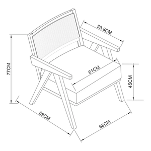 Fauteuil en rotin et bois massif pour salon, chambre, salle à manger, mobilier de maison, finition marron, siège d'appoint confortable - Product Image 2