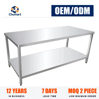 Table de travail double niveau en acier inoxydable robuste, équipement de cuisine commerciale, table de préparation à deux étagères pour restaurant et hôtel