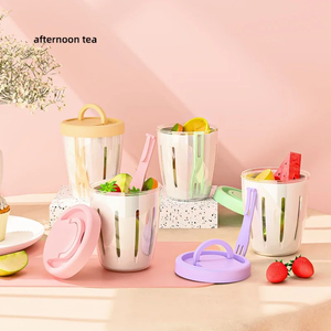 Portable Double Layer Salad Cup Drainable Fruit <b>Box</b> with Fork Leakproof Kitchen Tableware for Outdoor Picnics and Food <b>Storage</b> - Product Image 6