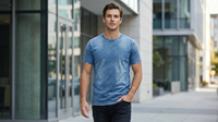 T-shirt oversize délavé à l'acide pour homme, T-shirt décontracté en denim bleu délavé, T-shirt à manches courtes délavé, T-shirt vintage délavé à l'acide